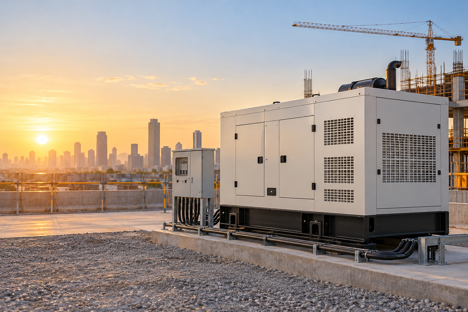 Diesel generator set on hire at an infrastructure project